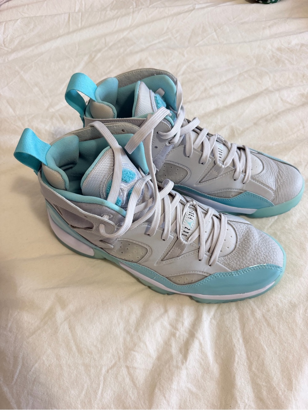 Jordan Women's High-Top Sneakers in Light Gray and Aqua